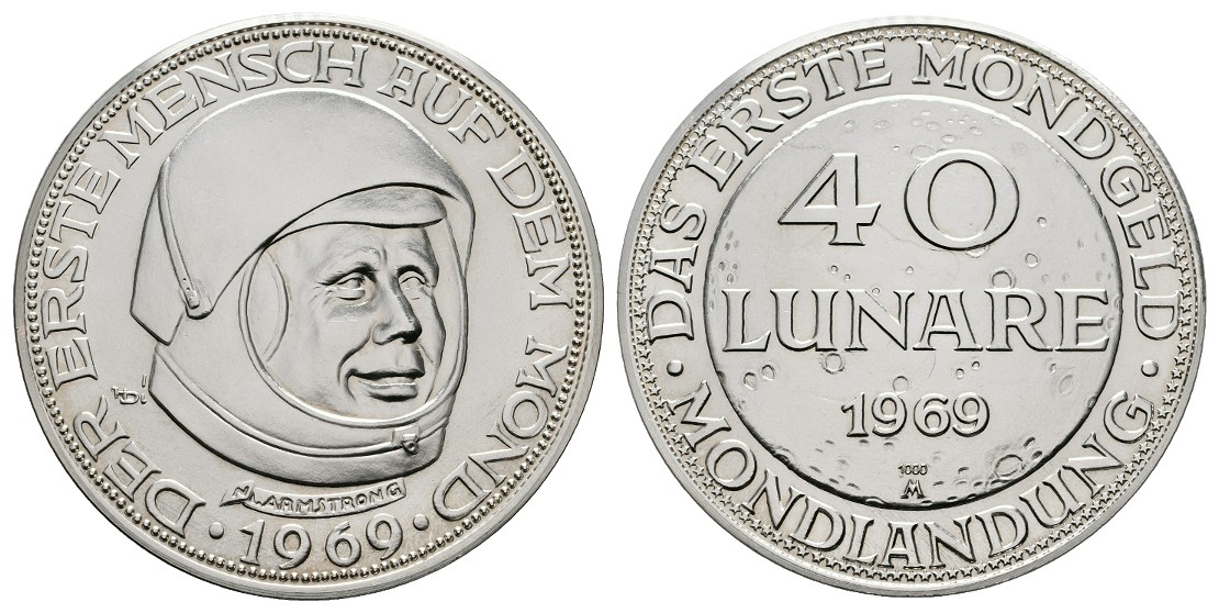  Linnartz Raumfahrt Feinsilbermedaille 1969 Armstrong stgl Gewicht: 49,8g   