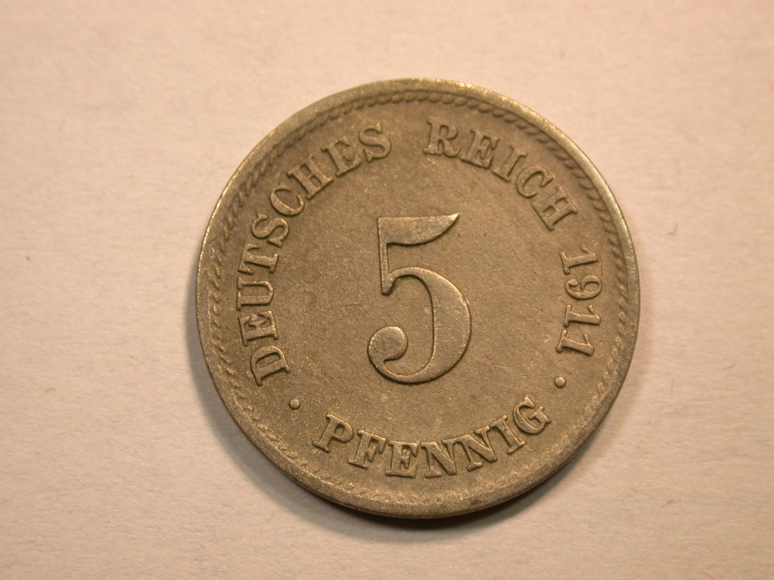 D13 KR 5 Pfennig 1911 F in ss-vz Originalbilder