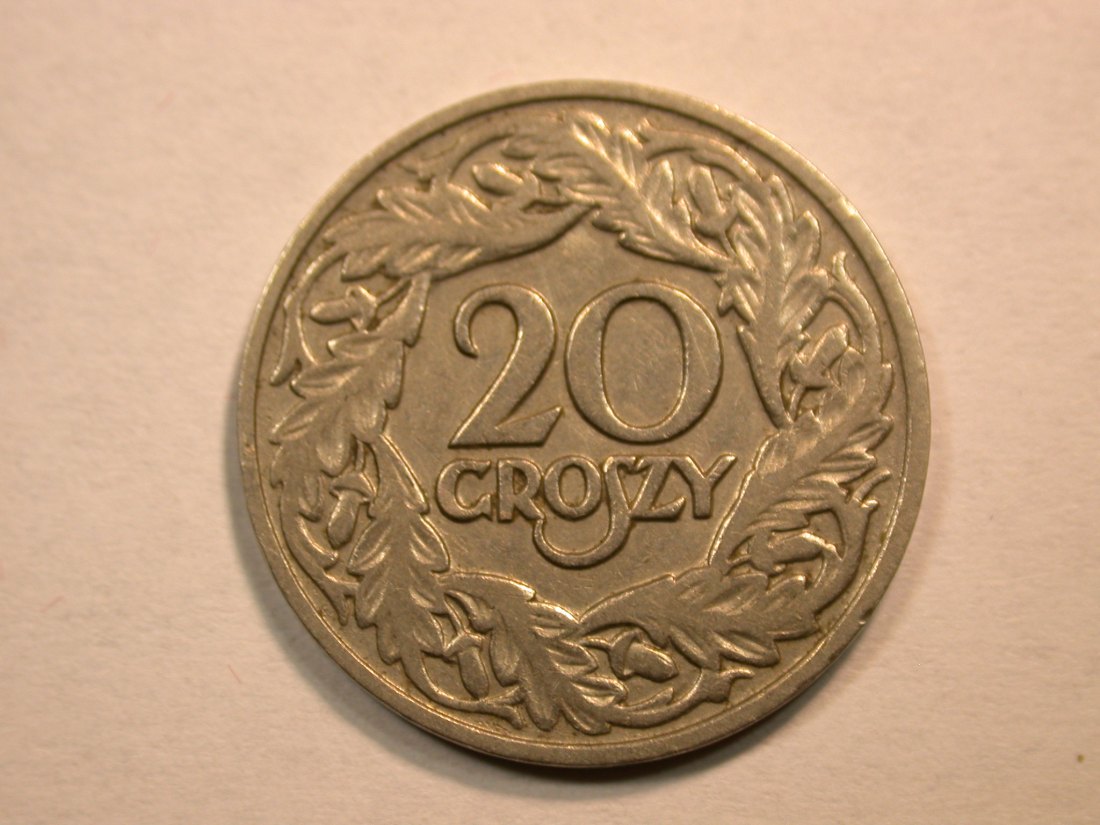  D13  Polen  20 Groszy 1923 Nickel in ss Originalbilder   