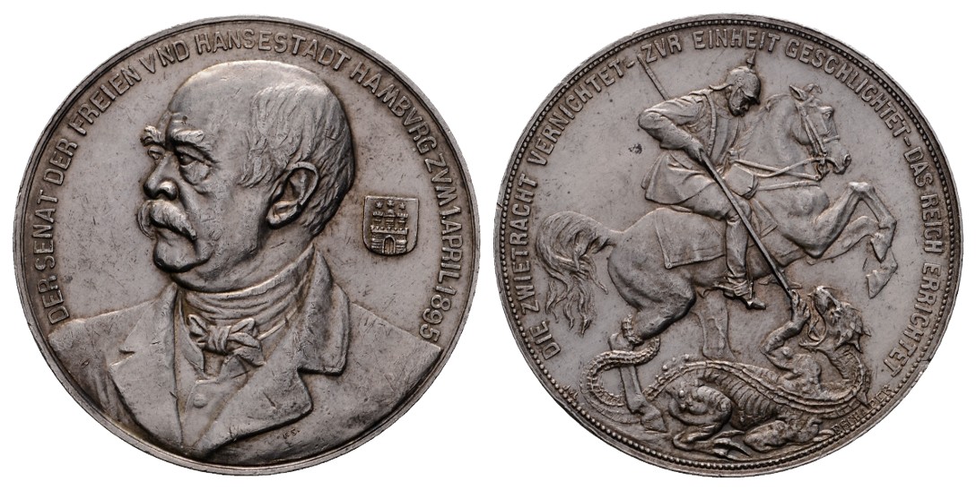  Linnartz Bismarck,HAMBURG, Silberabschlag des Bankportugalöser 1895, Be 165; 42,5 mm, 29,9 Gr vz-   