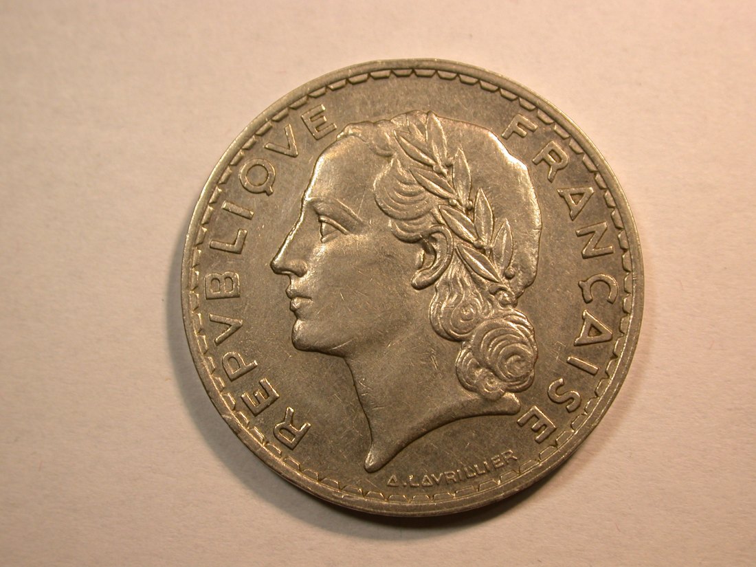 D13 Frankreich 5 Franc Marianne Nickel 1933 in f.vz Originalbilder