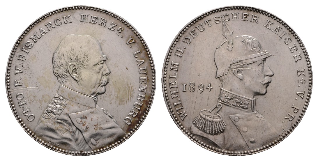  Linnartz Bismarck Silbermedaille 1894 a.d.Versöhnung mit Wilhelm II., 16,78 Gr., 34 mm, vz   