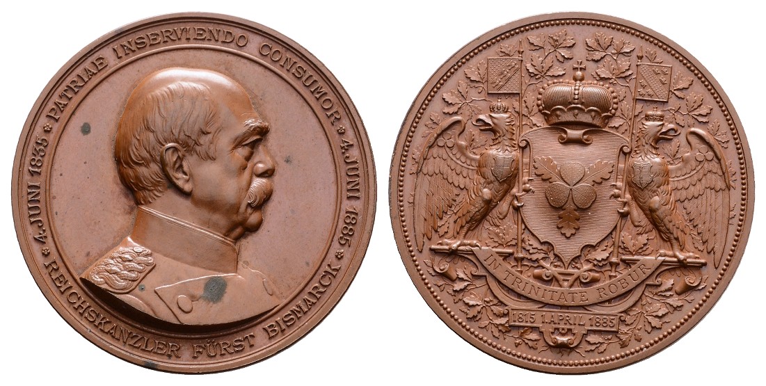  Linnartz Bismarck, Bronzemedaille 1885, Bennert 34, 38 mm, kl. Fecken, vz-st   