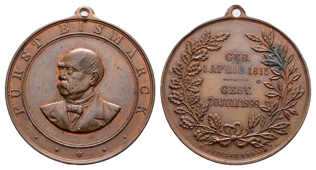  Linnartz Bismarck, Tragbare Bronzemedaille 1898, Bennert 220, 35 mm vz-st   