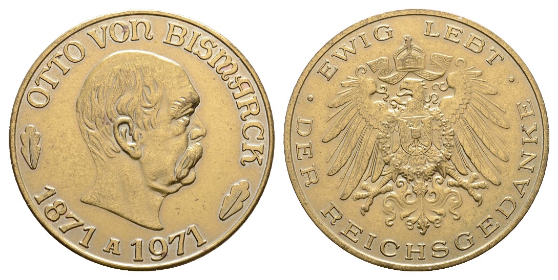  Linnartz Otto von Bismarck Messingmedaille 1971 Gewicht: 13,68, vz +   