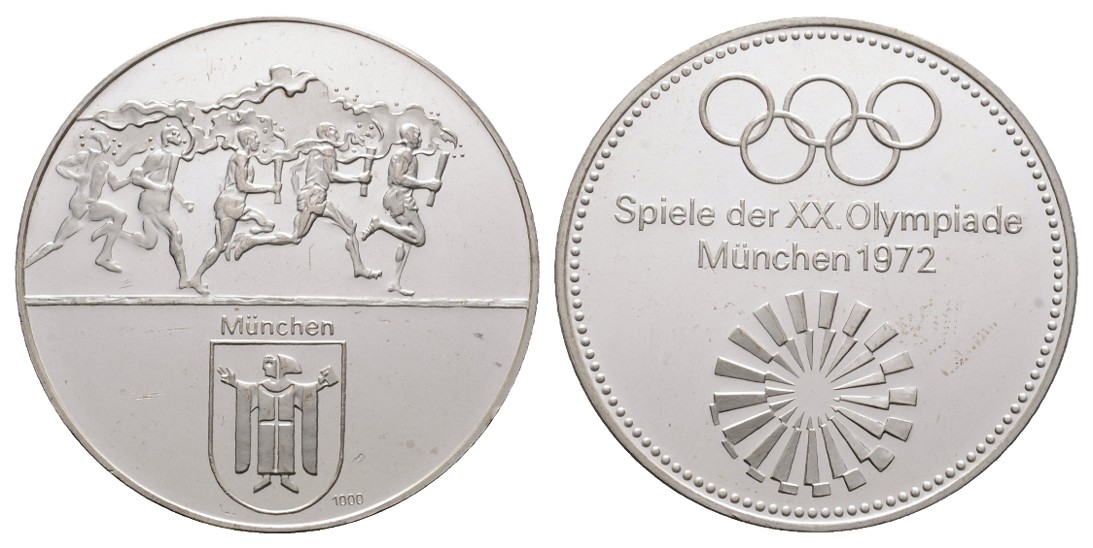  Linnartz Olympiade München, Feinsilbermedaille 1972, 30,12 Gr PP berieben   