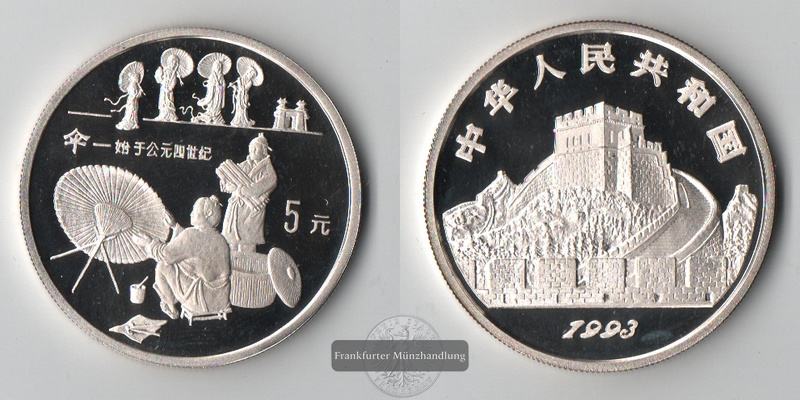  China  5 Yuan  1993  Chinesischer Hutmacher  FM-Frankfurt  Feinsilber: 20g   