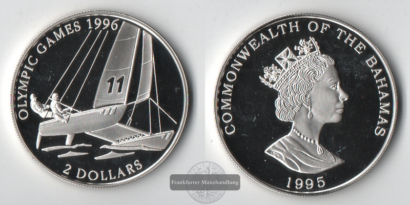  Bahamas  2 Dollar  1995    Olympia - Katamaran segeln   FM-Frankfurt    Feinsilber: 21,58g   