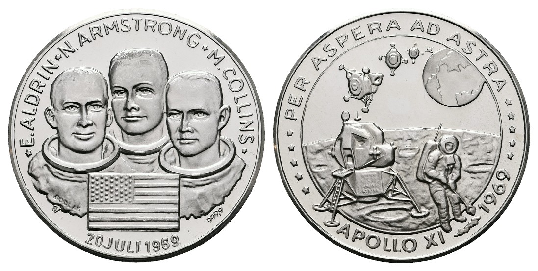  Linnartz Raumfahrt Feinsilbermedaille 1969 Apollo 11 PP Gewicht: 15,0g/999er   