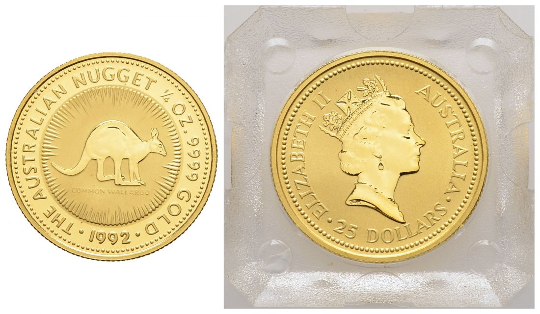 PEUS 3254 Australien 7,78 g Feingold. Bergkänguru 25 Dollars GOLD 1/4 Unze 1992 Uncirculated (Originalkapsel)