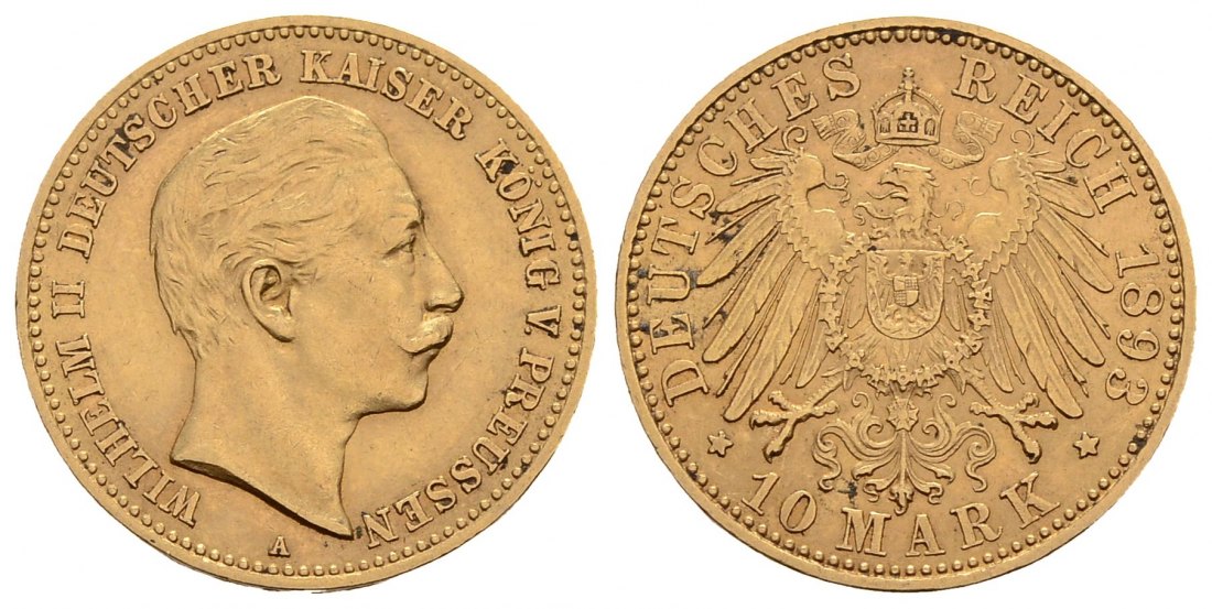 PEUS 3260 Kaiserreich - Preußen 3,58 g Feingold. Wilhelm II. (1888 - 1918) 10 Mark GOLD 1893 A Sehr schön