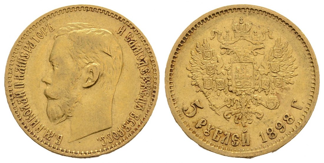PEUS 3269 Russland 3,87 g Feingold. Zar Nikolaus II. (1894 - 1917) 5 Rubel GOLD 1898 AR Sehr schön