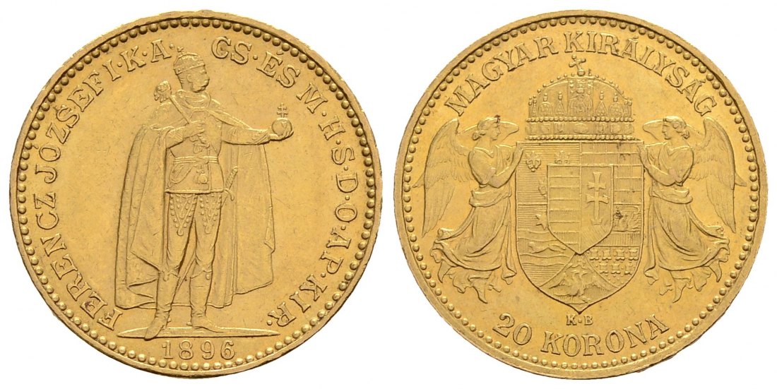 PEUS 3275 Ungarn 6,10 g Feingold. Franz Joseph I. (1848 - 1916) 20 Kronen GOLD 1896 KB Kremnitz Kl. Kratzer, fast Vorzüglich