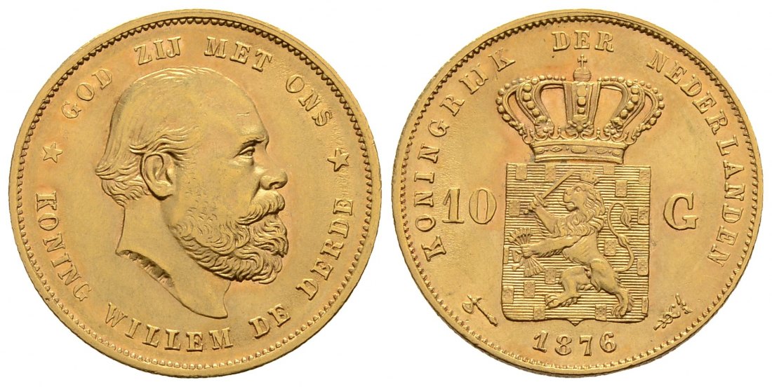 PEUS 3278 Niederlande 6,06 g Feingold. Wilhelm III. (1849 - 1890) 10 Gulden GOLD 1876 Utrecht Vorzüglich