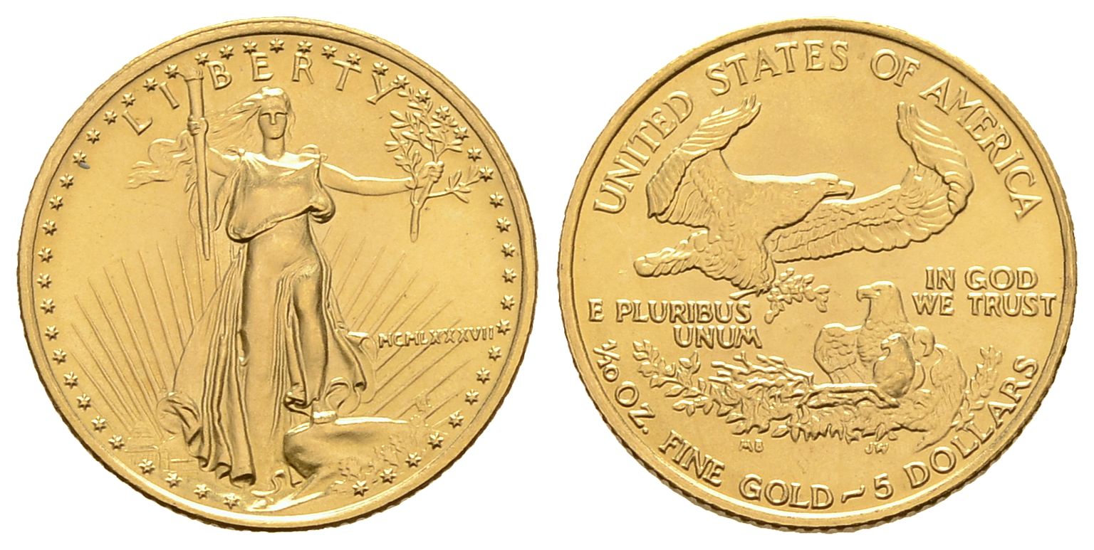 PEUS 3282 USA 3,11 g Feingold 5 Dollars GOLD 1/10 Unze 1987 Stempelglanz