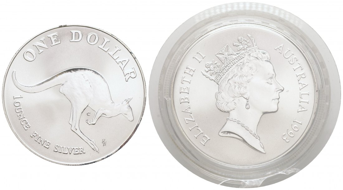 PEUS 3289 Australien 31,1 g Feinsilber. Känguru Dollar SILBER 1993 C Uncirculated (beschädigte Kapsel)