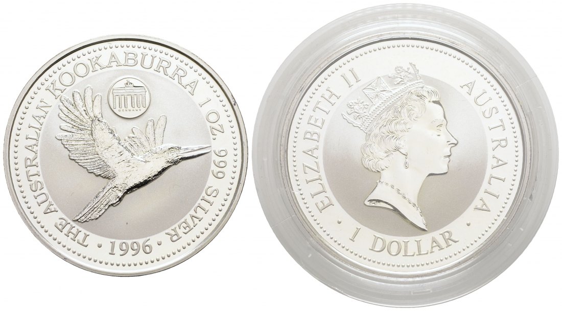 PEUS 3290 Australien 31,1 g Feinsilber. Fliegender Kookaburra m. privy mark Germany Dollar SILBER Unze 1996 Uncirculated (Kapsel)