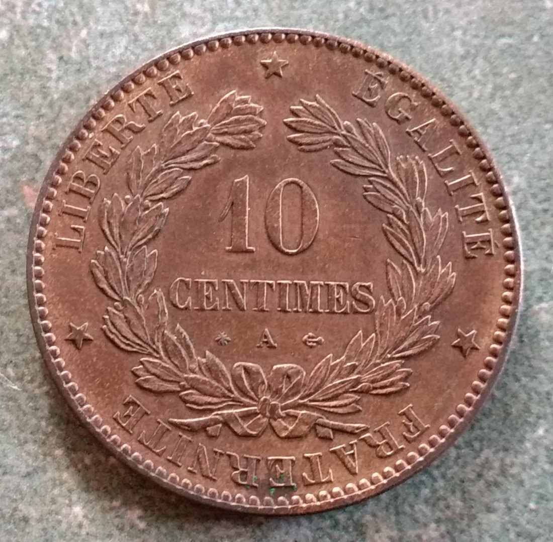  Frankreich 10 Centimes 1876 A !! SPITZENSTÜCK !! SEHR SELTEN !!   