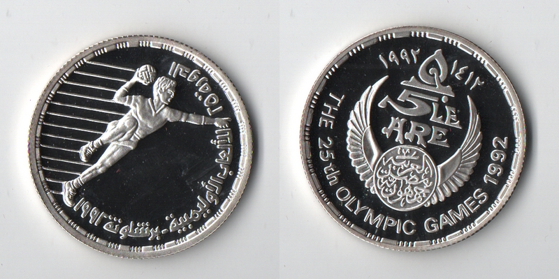  Ägypten  5 Pfund  1992 Olympische Spiele   FM-Frankfurt  Feinsilber: 15,75g   