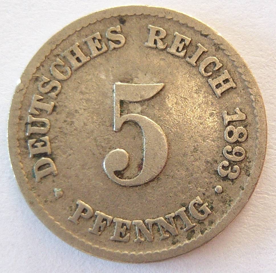  Deutsches Reich 5 Pfennig 1893 F   