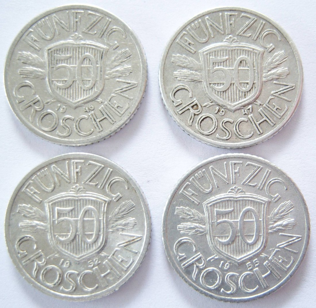  Österreich Lot 4 x 50 Groschen Alu: 1946 - 1947 - 1952 - 1955   