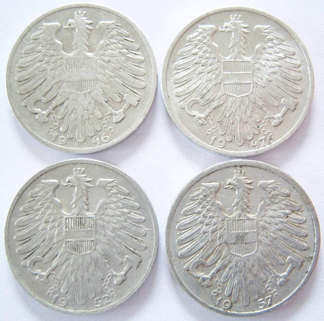  Österreich Lot 4 x 1 Schilling Alu: 1946 - 1947 - 1952 - 1957   