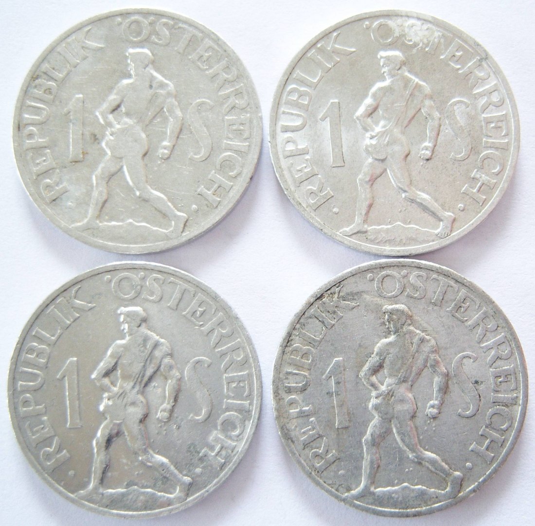  Österreich Lot 4 x 1 Schilling Alu: 1946 - 1947 - 1952 - 1957   