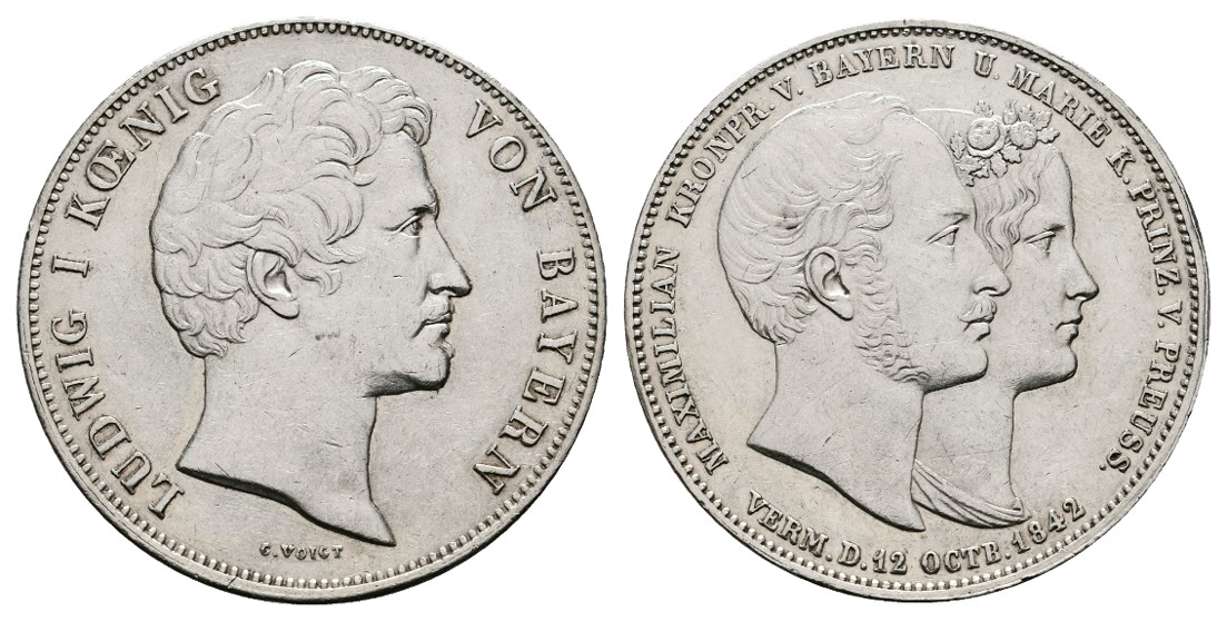  Linnartz Bayern Ludwig I. Doppeltaler 1842 Vermählung Maximilian und Marie Rdf. ss+   
