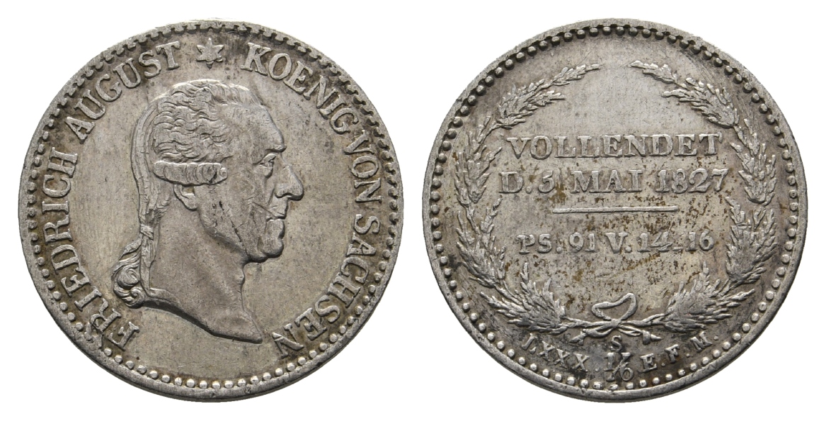  Sachsen -  Silbermedaille 1827; 5,36 g, Ø 24 mm   