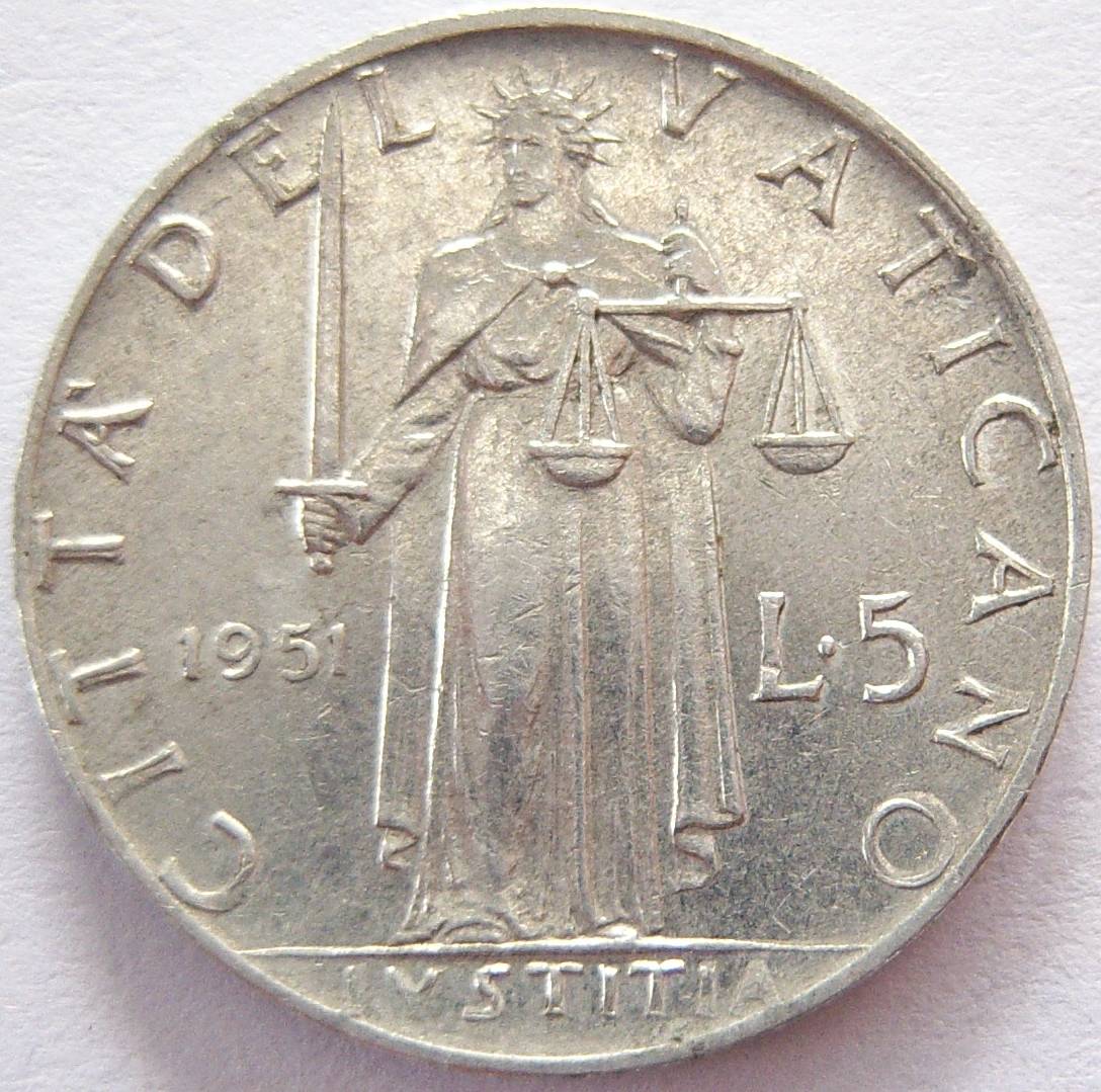  Vatikan 5 Lire 1951   