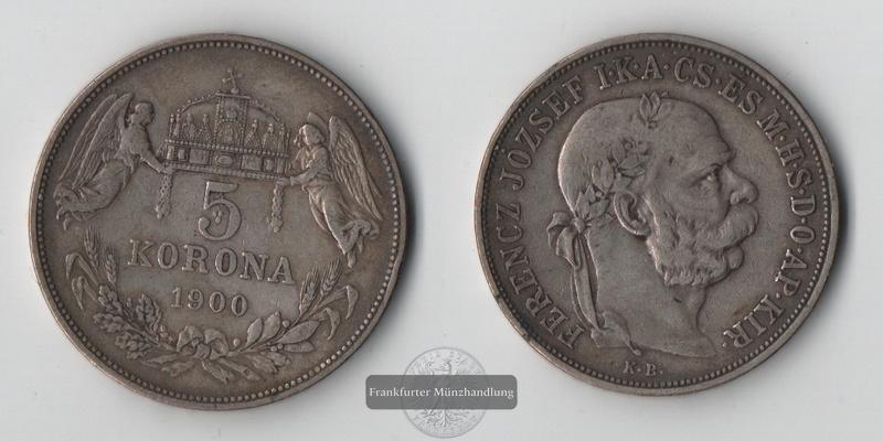 Ungarn 5 Kronen  1900   Franz Josef I.   FM-Frankfurt  Feinsilber: 21,6g   