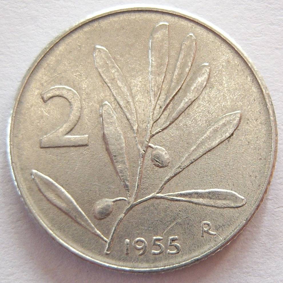  Italien 2 Lire 1955 Alu   