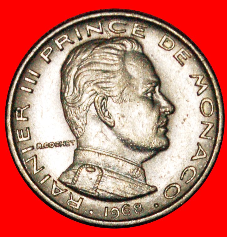 · FRANCE: MONACO ★ 1/2 FRANC 1968 MINT LUSTER! LOW START ★ NO RESERVE!