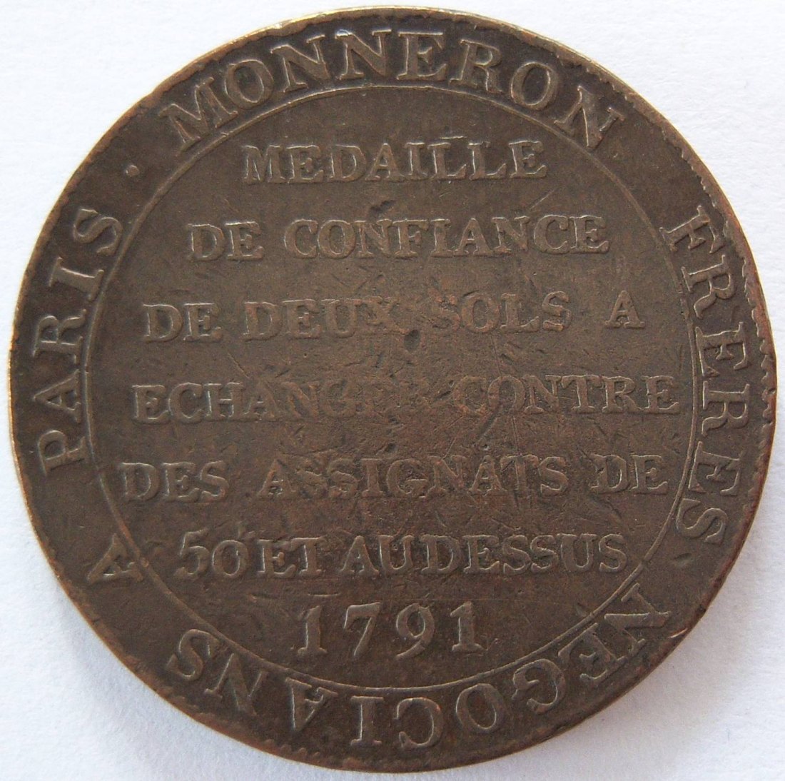  Frankreich 2 Sols 1791 Monneron Medaille de Confiance de deux Sols   