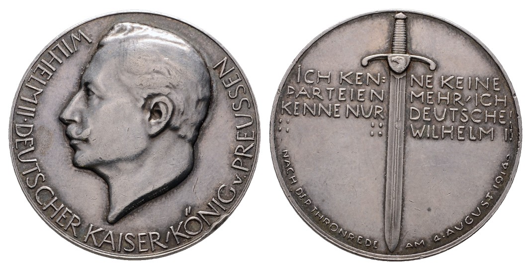  Linnartz 1. Weltkrieg Silbermedaille 1914 (v.Lauer) a.d. Kriegsausbruch 17,24g/990er, vz-st   