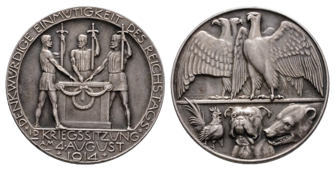  Linnartz 1. Weltkrieg Silbermedaille 1914, (Lauer) Beginn 1. Weltkrieg, Zetz 2036, f.st   