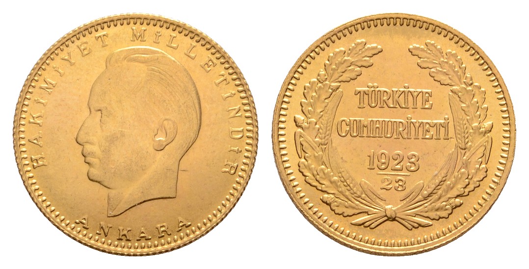  Linnartz Türkei, Ismet Inönü, 100 Piaster 1923/23, Istanbul, 7,22/917er, fast stgl   