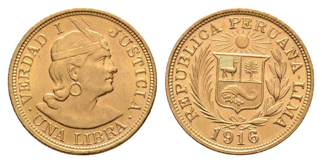  Linnartz Peru, Republik, 1 Libra 1916, Fb.73, K.M. 207, 8,00/917er, f.st/st   