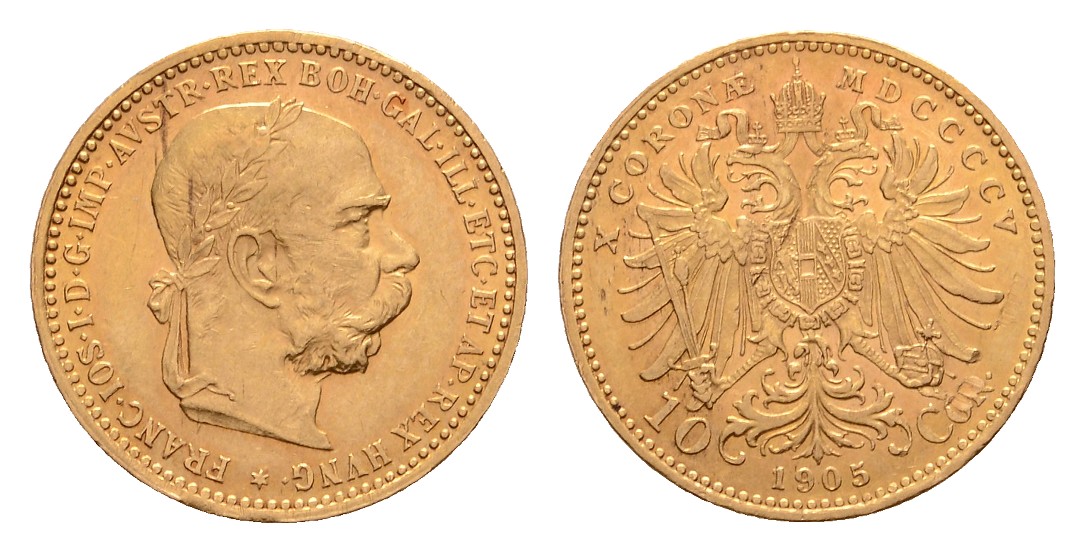  Linnartz Österr/Ungarn Franz Josef I., 10 Corona 1905, ORIGINAL, K.M.2805, Fb.422, 3,36/900er, vz   