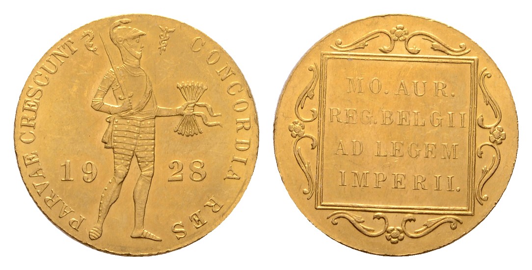  Linnartz Niederlande Wilhelmina Dukat 1928 fast stgl Gewicht: 3,49/986g GOLD   