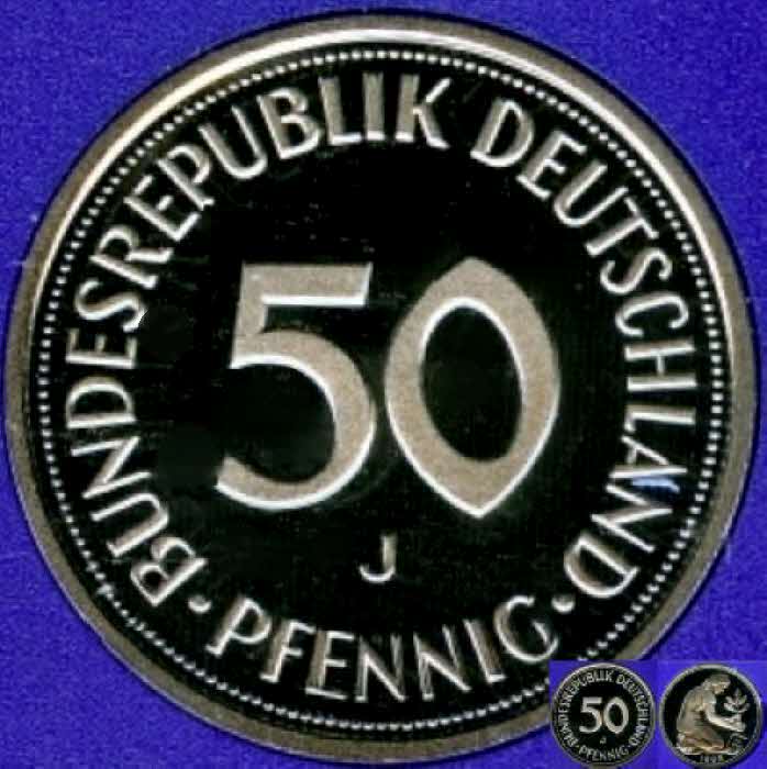  1991 J * 50 Pfennig Polierte Platte PP, proof, top rar   