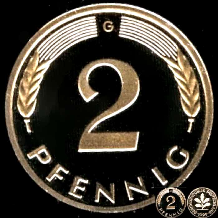  1997 G * 2 Pfennig Polierte Platte PP, proof, top   