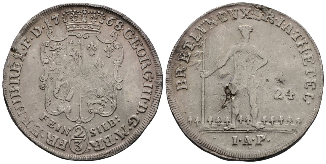 PEUS 3298Braunschweig-Calenberg-Hannover Georg III. (1760-1820) 2/3 Taler 1768 IAP, Zeller Fast Sehr schön