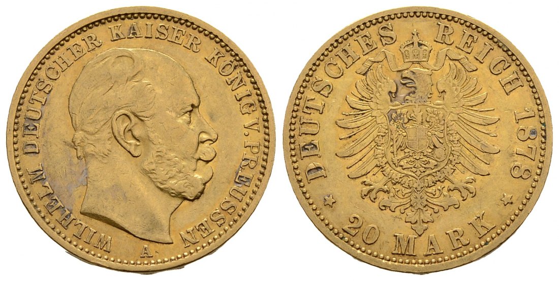 PEUS 3310 Preußen - Kaiserreich 7,16 g Feingold 20 Mark Gold 1878 A Sehr schön