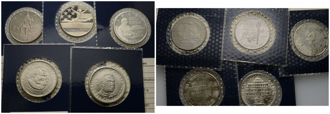PEUS 3314 USA Insg. 33,75 g Feinsilber. incl. Beschreibung Half Dollar-Lot SILBER (5 Münzen) 1946 - 1993 Polierte Platte / Stempelglanz ( eingesc