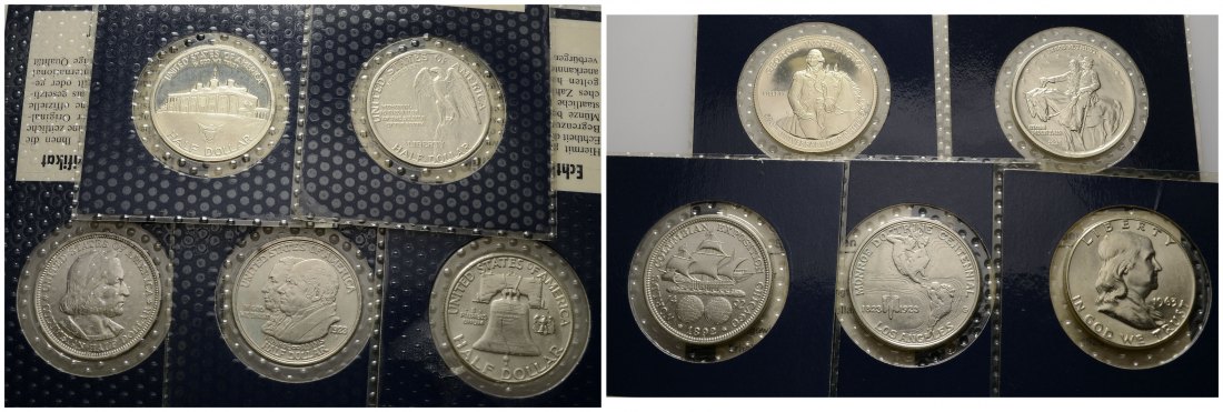 PEUS 3313 USA Insg. 56,25 g Feinsilber. incl. Beschreibung Half Dollar-Lot SILBER (5 Münzen) 1892 - 1982 Polierte Platte / Vorzüglich (eingeschwe