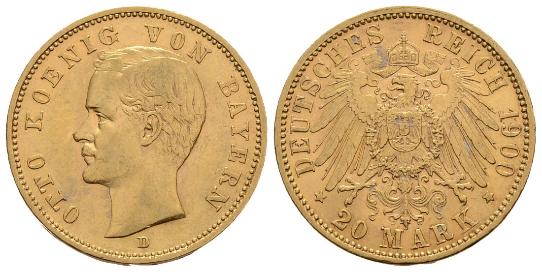 PEUS 3318 Bayern - Kaiserreich 7,16 g Feingold. Otto (1886 - 1913) 20 Mark GOLD 1900 D Sehr schön