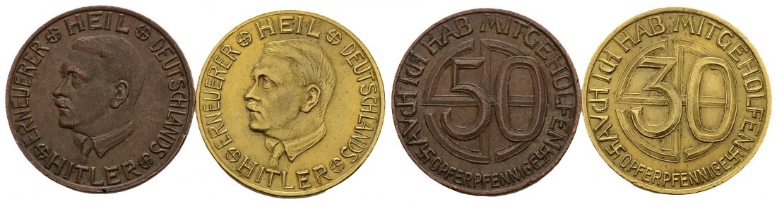 PEUS 3319 Drittes Reich A. Hitler / Nominal Opferpfennig-Lot Bronze + Kupfer o.J. Vorzüglich