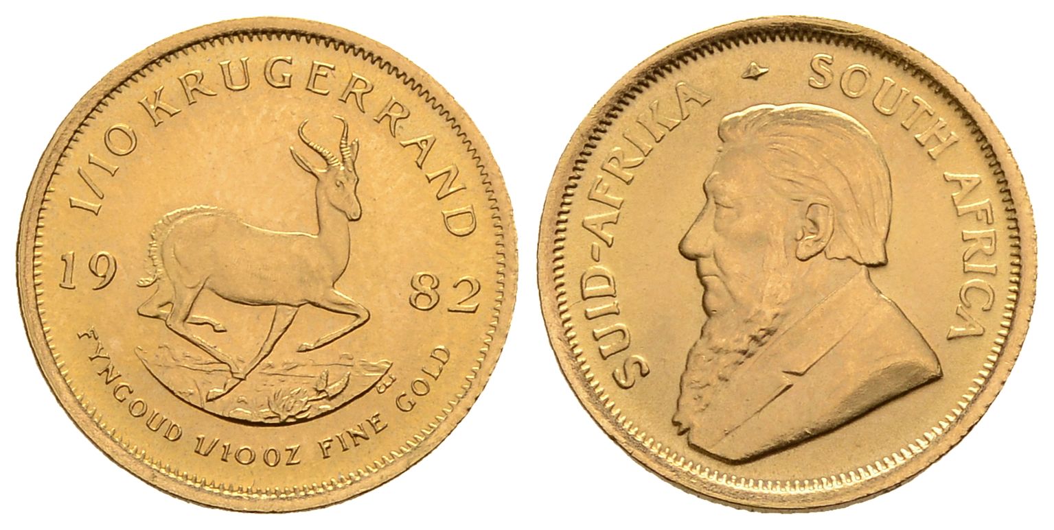 PEUS 3320 Süd-Afrika 3,11 g Feingold 1/10 Krügerrand GOLD 1/10 Unze 1982 Fast Stempelglanz