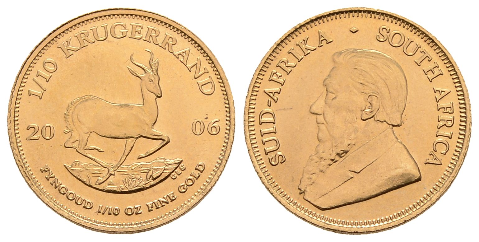 PEUS 3321 Süd-Afrika 3,11 g Feingold 1/10 Krügerrand GOLD 1/10 Unze 2006 Fast Stempelglanz